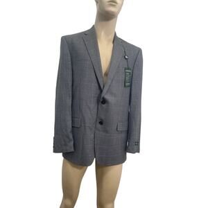 Lauren Ralph Lauren Ultraflex Classic Fit Blue Houndstooth  Silk Wool Blazer 40R